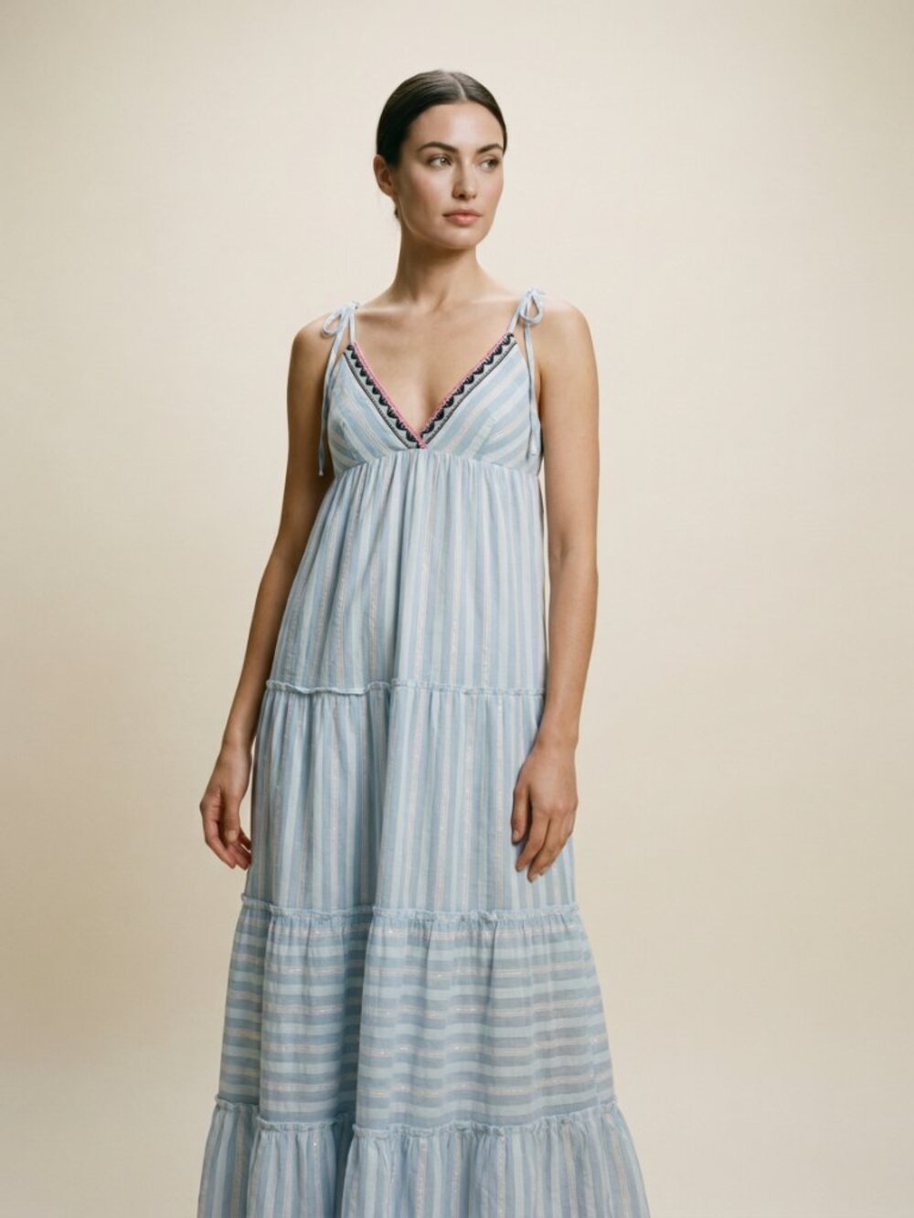 Lemlem Light Blue Striped Maxi Dress